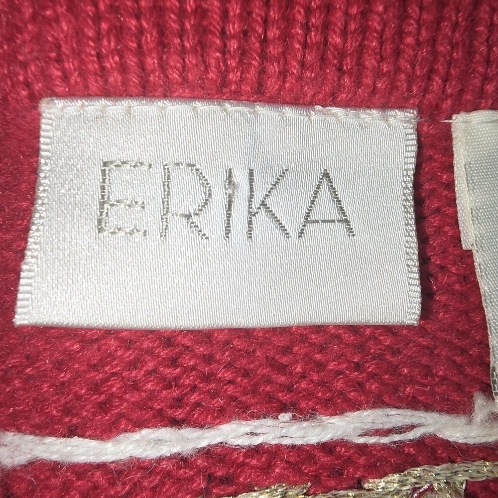 VINTAGE ERIKA CHRISTMAS CARDIGAN RED SNOWMEN CHRISTMAS TREE GINGERBREAD WOMENS M - Picture 7 of 8